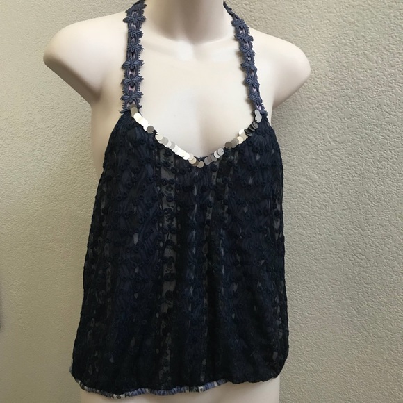 Free People Tops - Free People Lace Sequin Tribal Tank Top XS